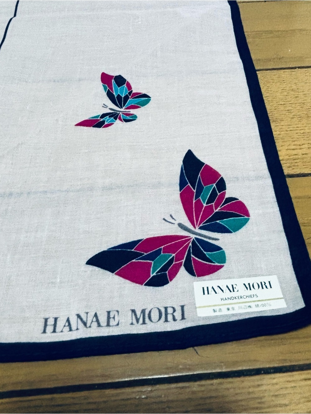 Hanae Mori White base/Multicolor 100% Cotton Handkerchief/Bandana/Scarf 43cm/17” - Picture 3 of 7